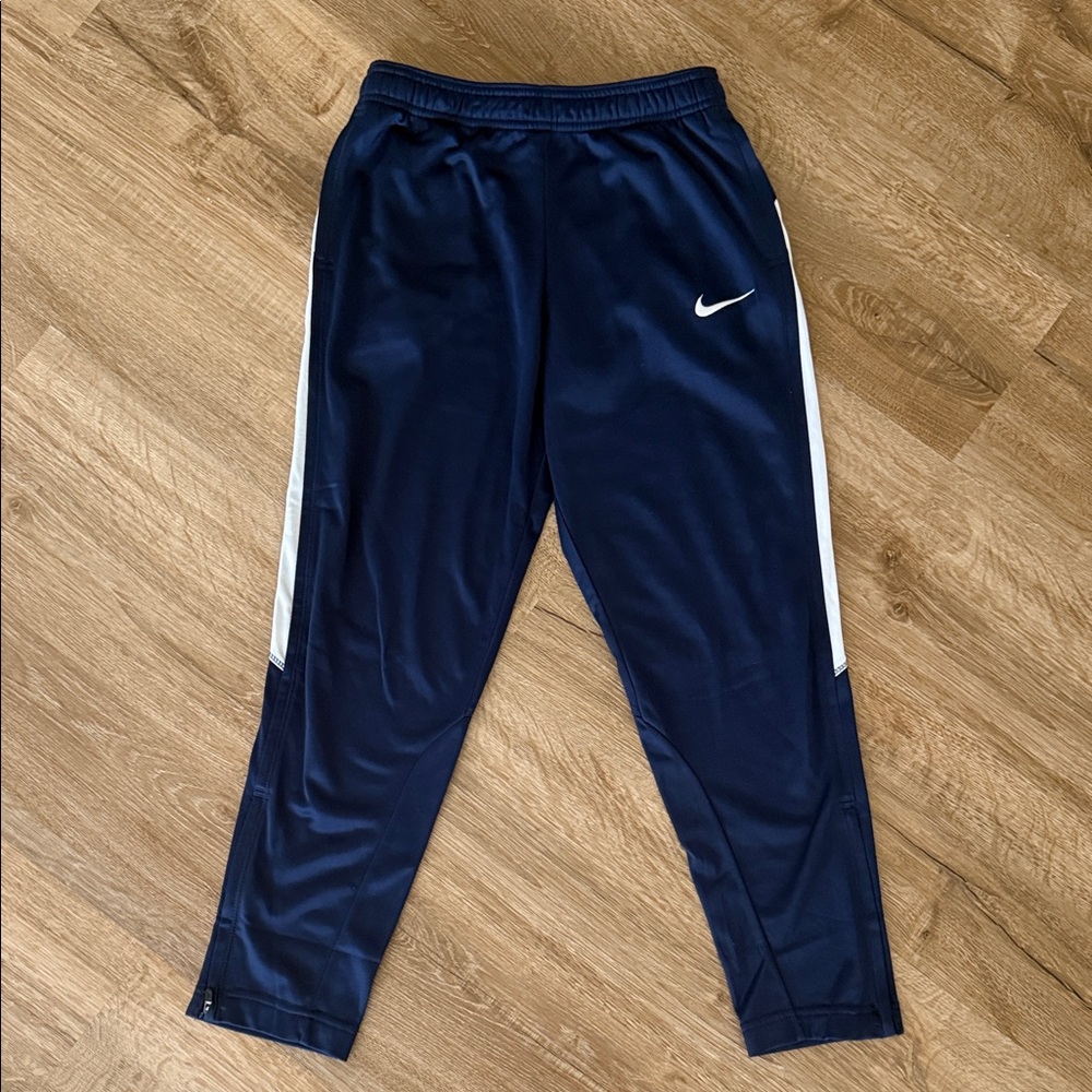 NWT Nike Kids Navy Track Pants with White Side Stripes, Size Medium